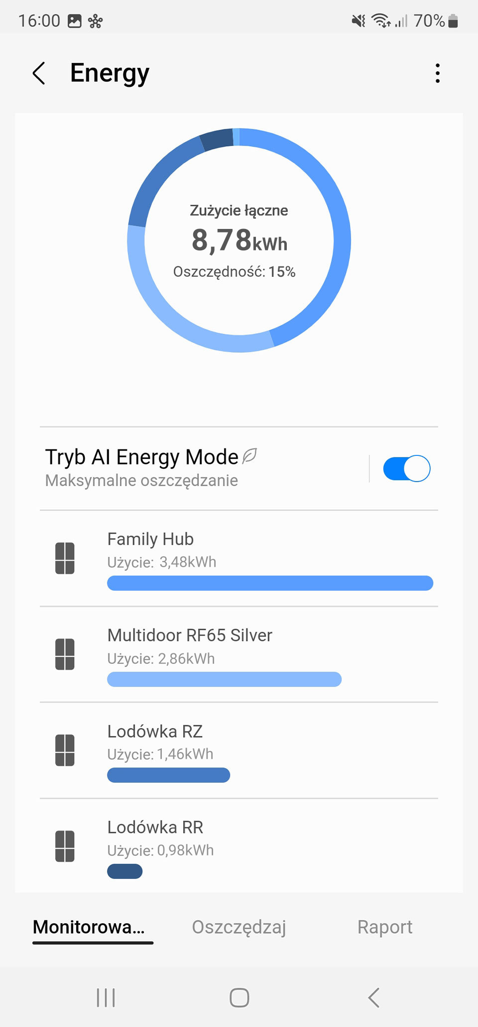 Aplikacja SmartThings - mierzenie zużycia energii dla wszystkich kontrolowanych urządzeń Aplikacja SmartThings - mierzenie zużycia energii dla wszystkich kontrolowanych urządzeń