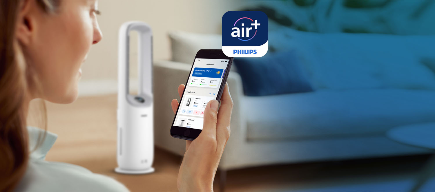 Aplikacja mobilna Air+ pozwala kontrolować zdalnie oczyszczacz AMF765/10 Aplikacja mobilna Air+ pozwala kontrolować zdalnie oczyszczacz AMF765/10