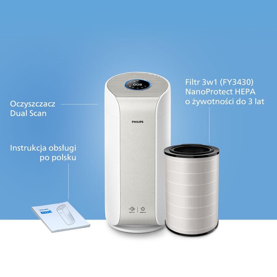 Philips Filtr 3w1 NanoProtect HEPAusuwa cząsteczki 100x mniejsze niż standardowy filtr HEPA Philips Filtr 3w1 NanoProtect HEPAusuwa cząsteczki 100x mniejsze niż standardowy filtr HEPA