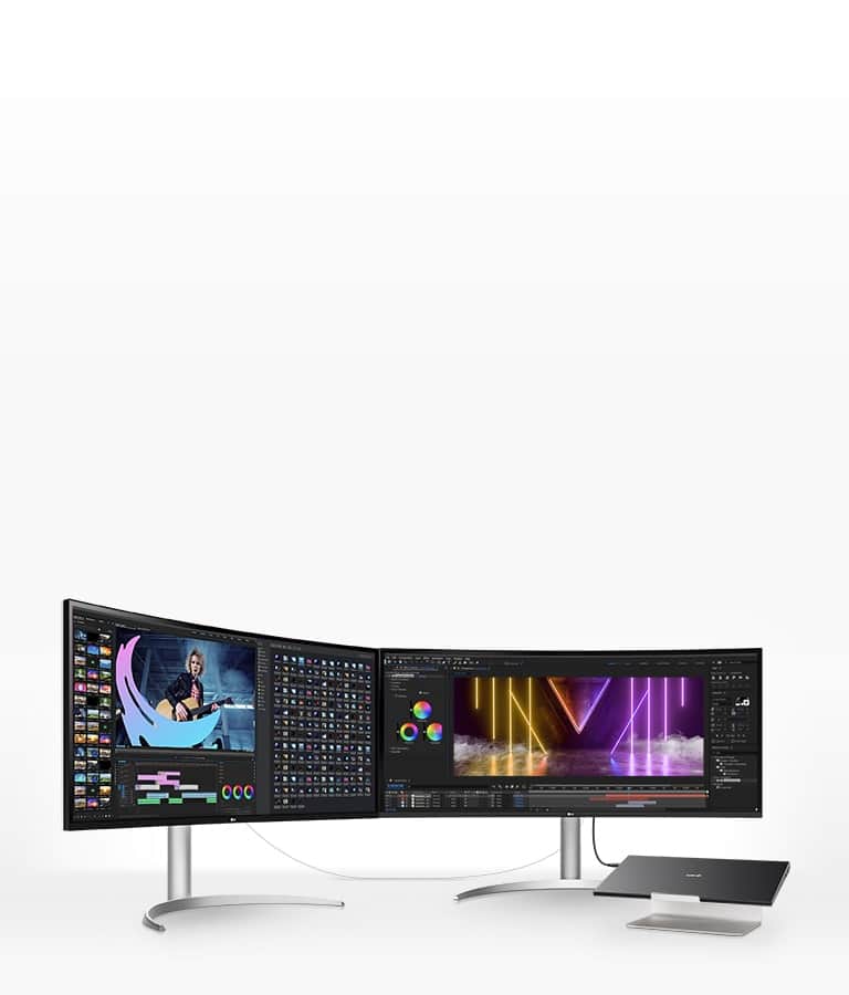 Łączenie szeregowe przez porty Thunderbolt™ i DisplayPort umożliwia stworzenie stacji roboczej do wydajnej pracy.