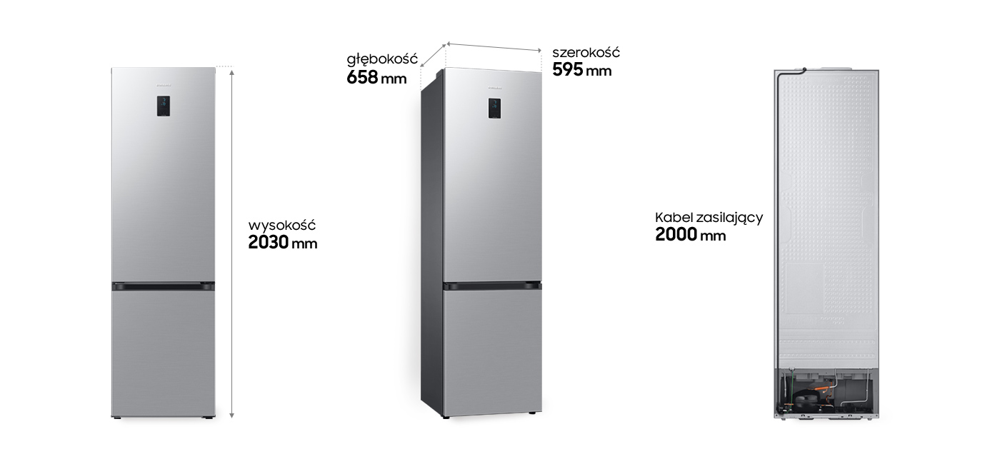 Wymiary lodówki Samsung Grand+ RB38C672ESA w kolorze metalicznego grafitu Wymiary lodówki Samsung Grand+ RB38C672ESA w kolorze metalicznego grafitu