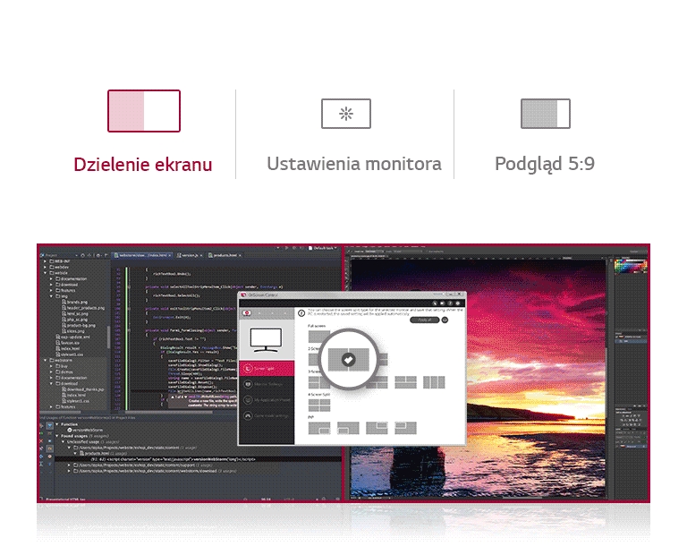 OnScreen Control — dzielenie ekranu | Ustawienia monitora ㅣ Podgląd 5:9