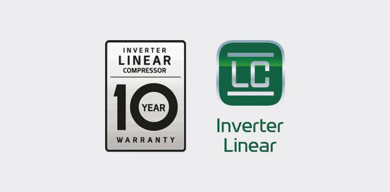 10-aastane garantii Inverter Compressori logo jaoks on Inverter Lineari logo korval.