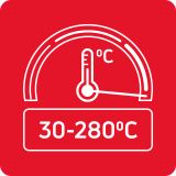Szeroki zakres temperatur: 30°C - 280°C Szeroki zakres temperatur: 30°C - 280°C