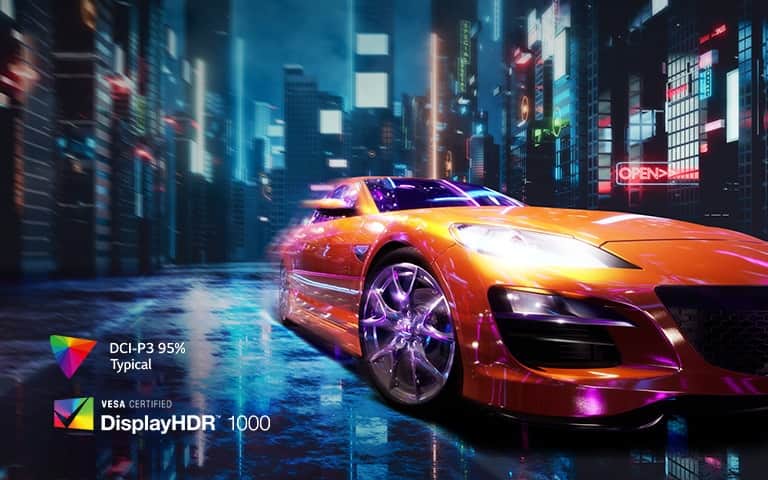 Model 49GR85DC obsługuje technologię VESA DisplayHDR™ 1000 o szerokim zakresie jasności i kontrastu.