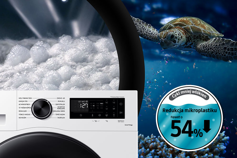 Redukcja mikroplastiku z pralką EcoBubble AI Energy Redukcja mikroplastiku z pralką EcoBubble AI Energy WW90CGC04DAE marki Samsung