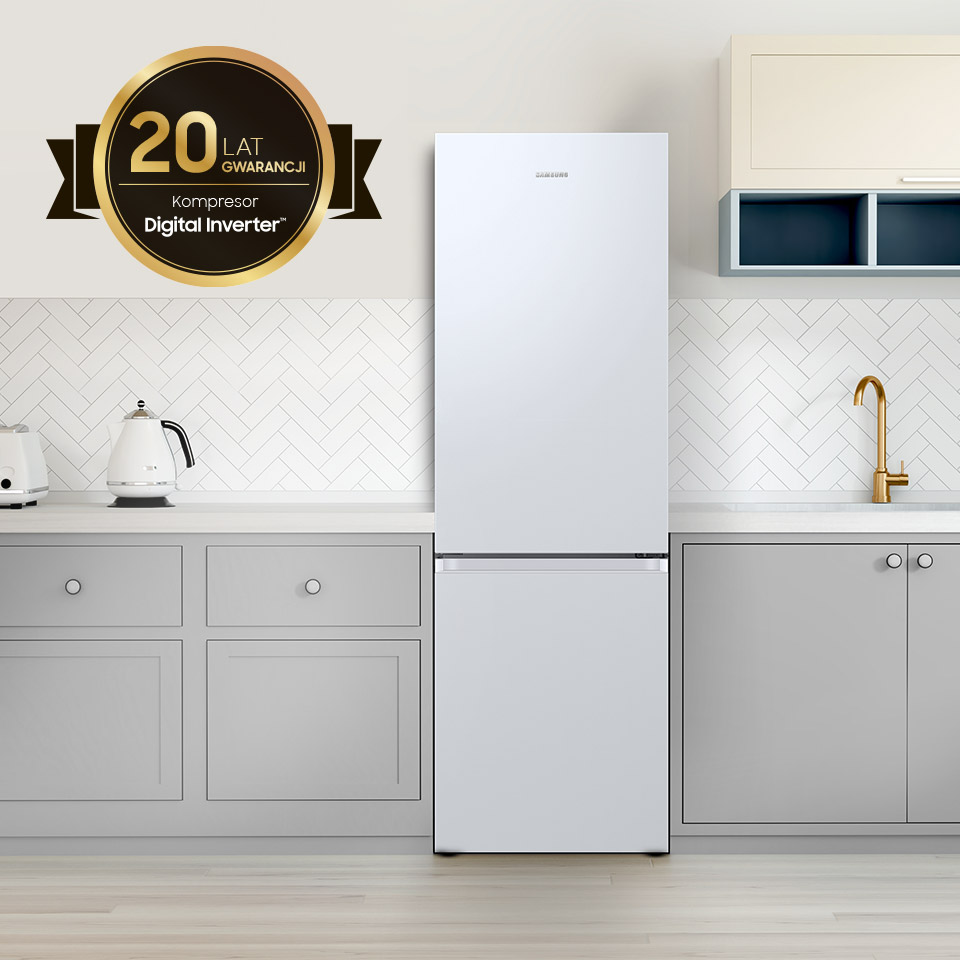 Biała lodówka Samsung RB34C600EWW posiada kompresor Digital Inverter objęty dwudziestoletnią gwarancją Biała lodówka Samsung RB34C600EWW posiada kompresor Digital Inverter objęty dwudziestoletnią gwarancją