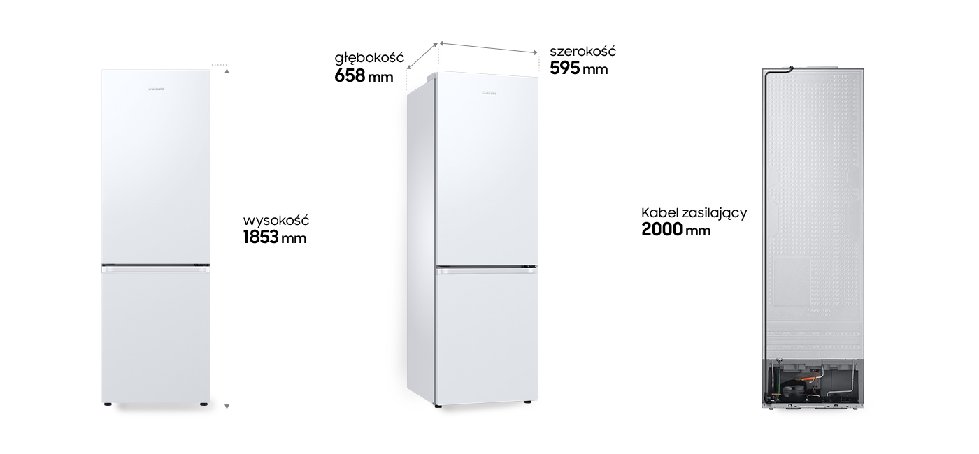 Wymiary lodówki Samsung Grand+ RB34C600EWW pokazane na zdjęciu Wymiary lodówki Samsung Grand+ RB34C600EWW pokazane na zdjęciu