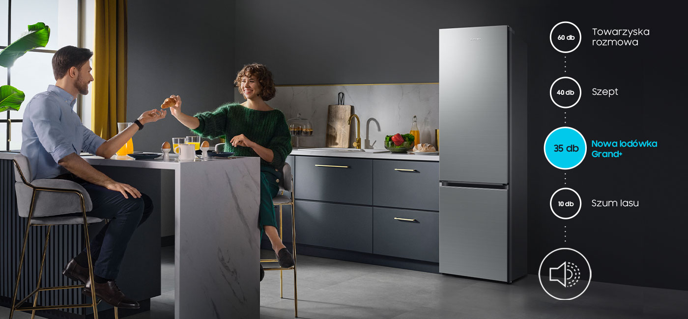 Lodówka Samsung RB38C603CS9 generuje jedynie 35 dB dźwięku Lodówka Samsung RB38C603CS9 generuje jedynie 35 dB dźwięku