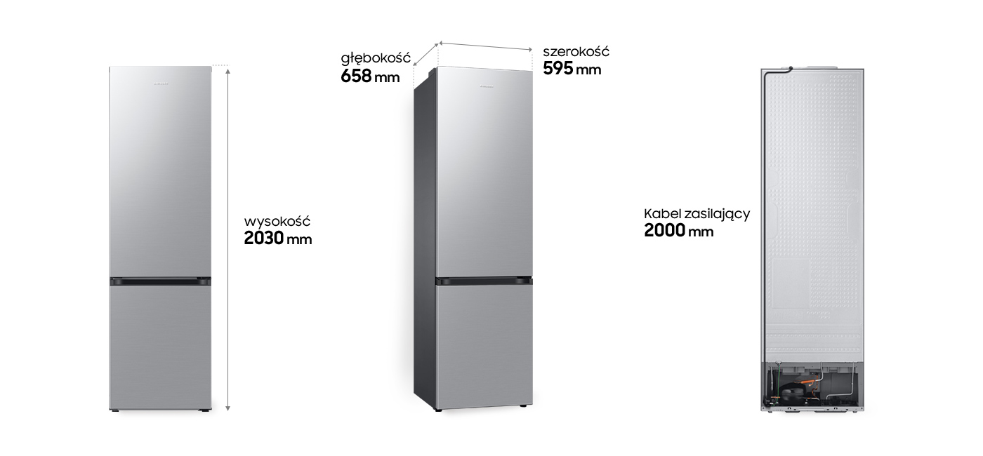 Wymiary lodówki Samsung Grand+ RB38C600ESA w kolorze metalicznego grafitu Wymiary lodówki Samsung Grand+ RB38C600ESA w kolorze metalicznego grafitu