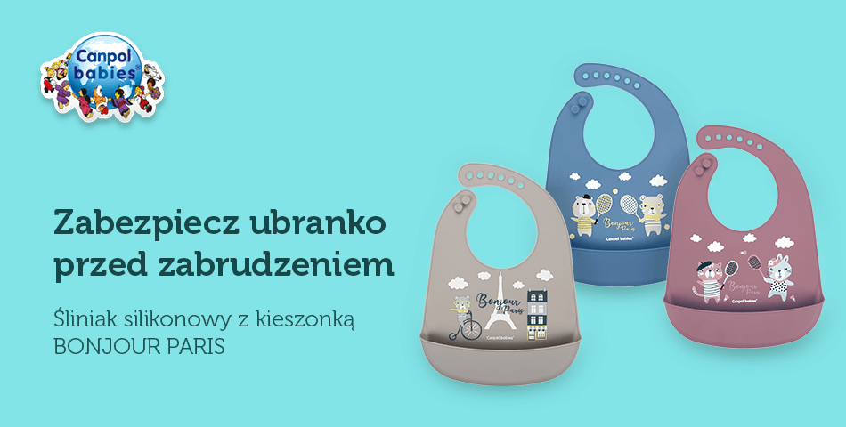 Śliniak silikonowy z kieszonką BONJOUR PARIS