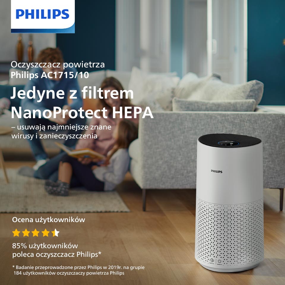 Philips Filtr NanoProtect HEPAwyłapuje cząsteczki 100x mniejsze niż tradycyjny filtr HEPA Philips Filtr NanoProtect HEPAwyłapuje cząsteczki 100x mniejsze niż tradycyjny filtr HEPA