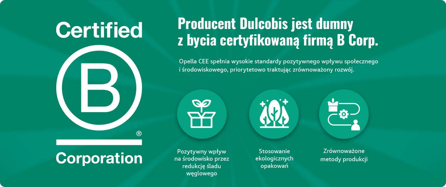 Certyfikat B Corp dla firmy Opella - producenta Dulcobis Certyfikat B Corp dla firmy Opella - producenta Dulcobis