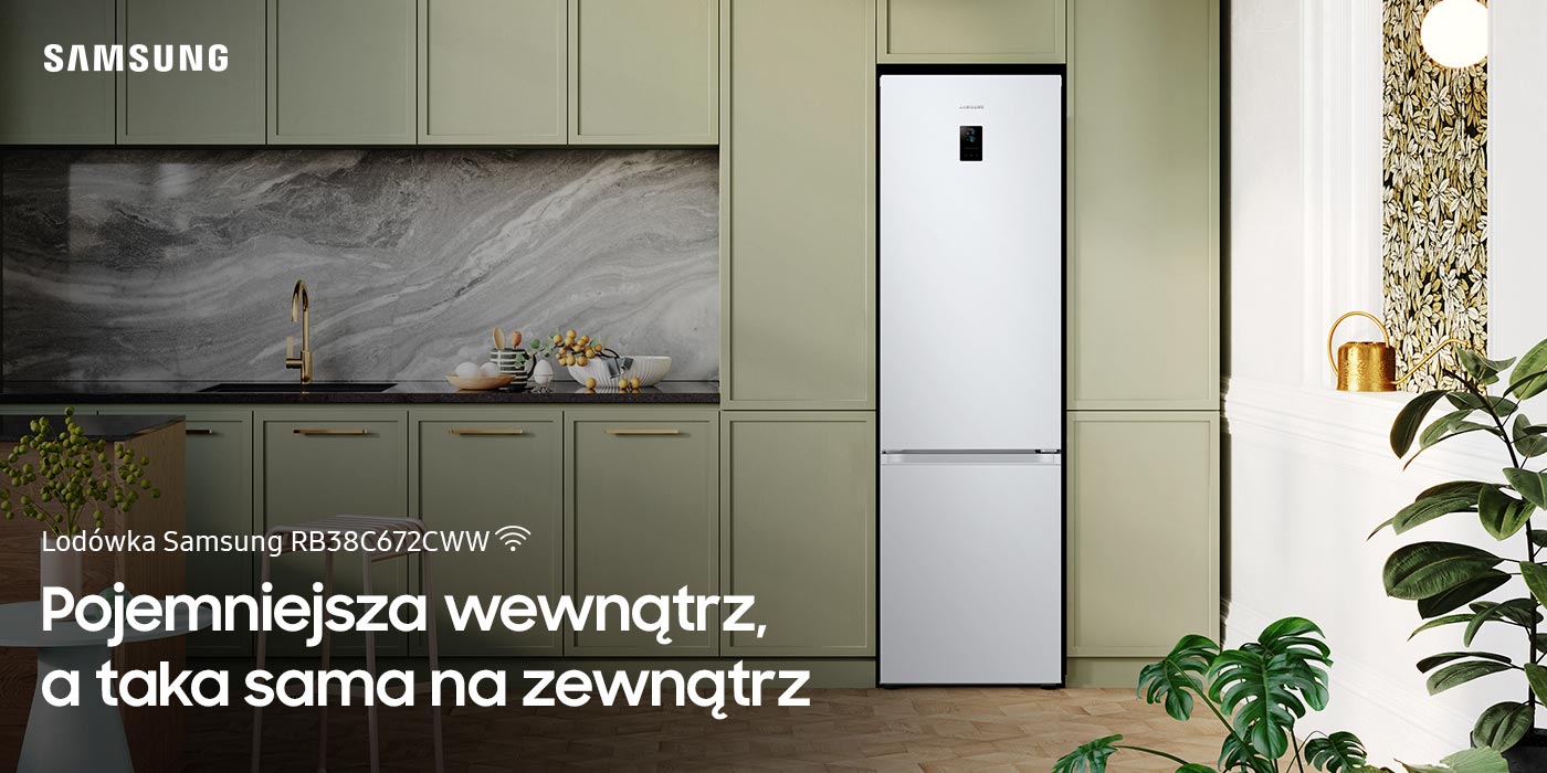 lodówka Samsung rb38c672cww wkomponowana w oliwkową zabudowę lodówka Samsung rb38c672cww wkomponowana w oliwkową zabudowę