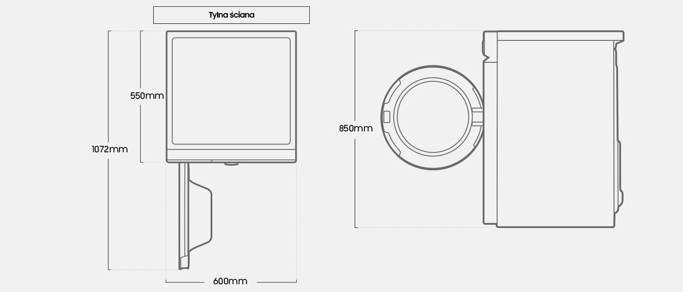 Wymiary pralki Wymiary pralki Samsung WW80T534DAEAS6