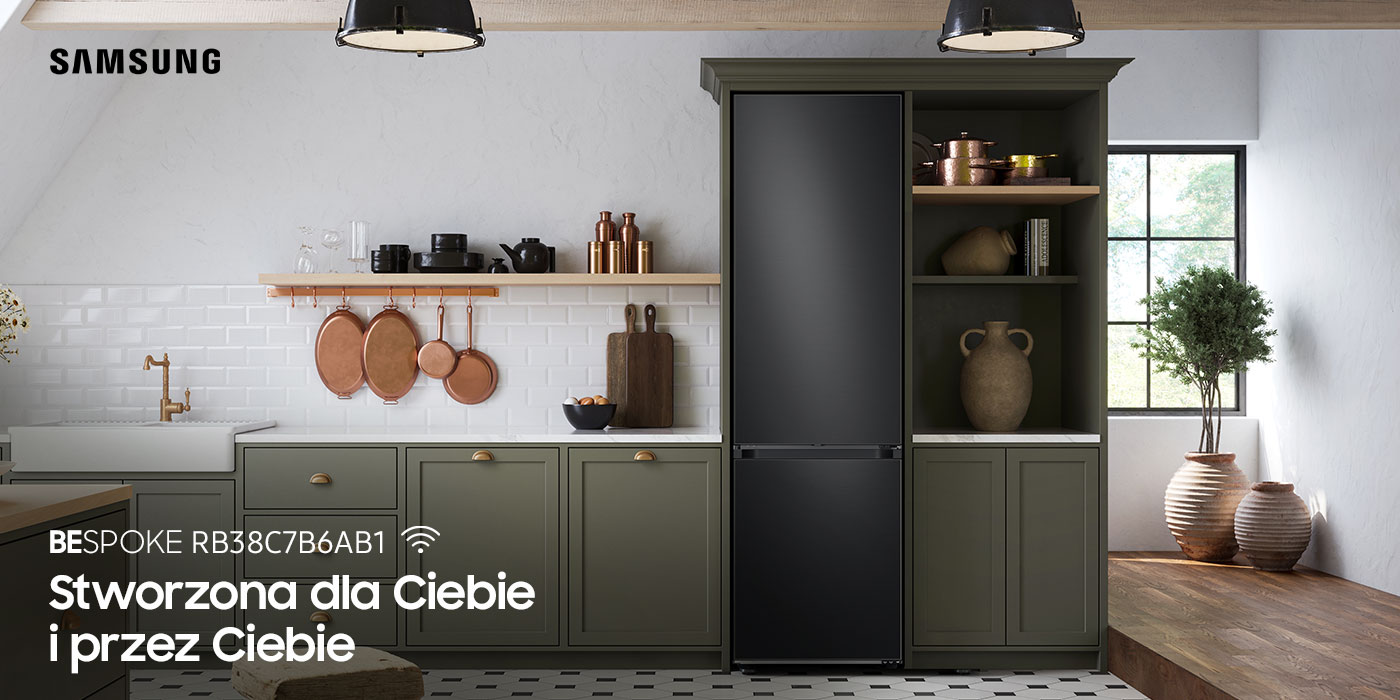 Energooszczędna lodówka Samsung Bespoke RB38C7B6AB1 z fabrycznie zainstalowanymi panelami drzwiowymi w kolorze grafitowej stali Energooszczędna lodówka Samsung Bespoke RB38C7B6AB1 z fabrycznie zainstalowanymi panelami drzwiowymi w kolorze grafitowej stali