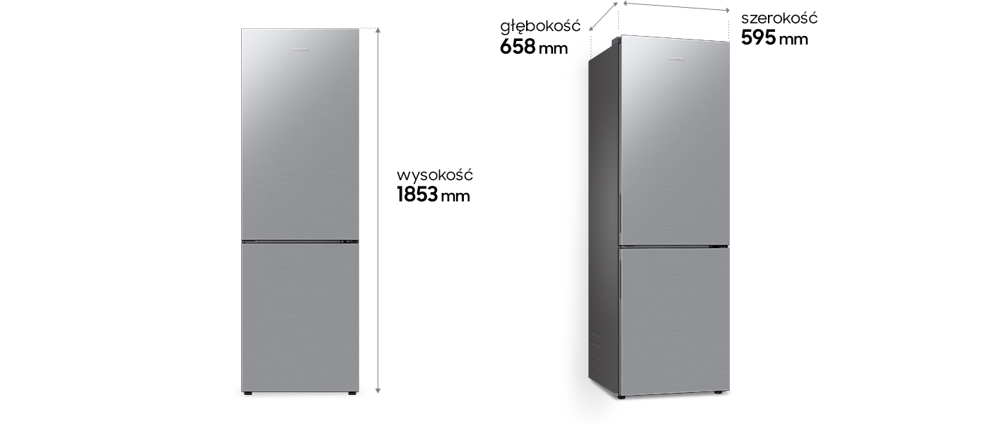 Wymiary lodówki Samsung RB33B612ESA na zdjęciu Wymiary lodówki Samsung RB33B612ESA na zdjęciu
