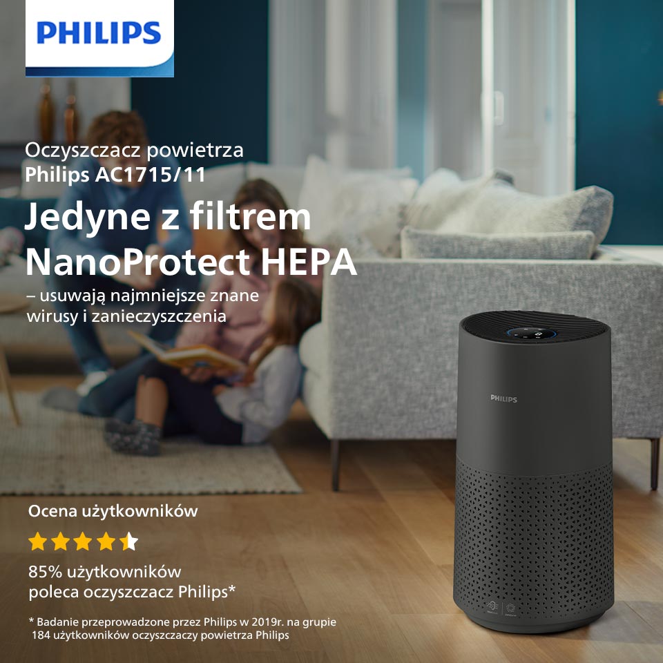 Philips Filtr NanoProtect HEPAwyłapuje drobiny 100x mniejsze niż standardowy filtr HEPA Philips Filtr NanoProtect HEPAwyłapuje drobiny 100x mniejsze niż standardowy filtr HEPA