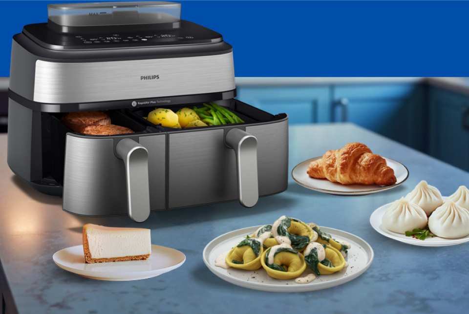 Pierwszy Airfryer z podwójnym koszem i funkcją gotowania na parze Pierwszy Airfryer z podwójnym koszem i funkcją gotowania na parze