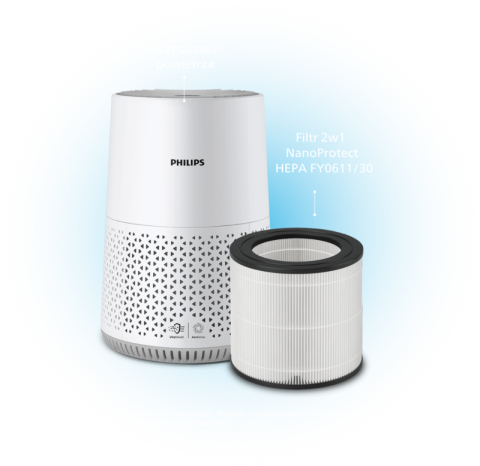 W zestawie oczyszczasz oraz filtr 2w1 NanoProtect HEPA W zestawie oczyszczasz oraz filtr 2w1 NanoProtect HEPA