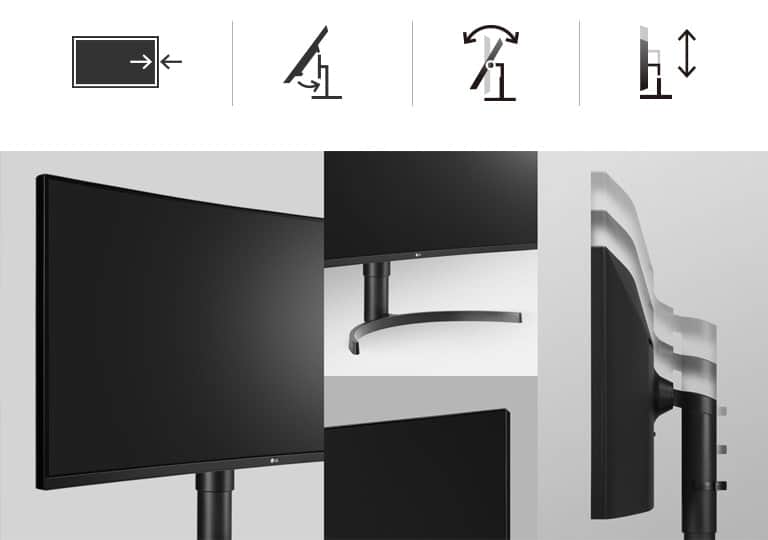 Ergonomiczna budowa: Brak ramek, łatwa w montażu podstawa, pochylenie i wysokość