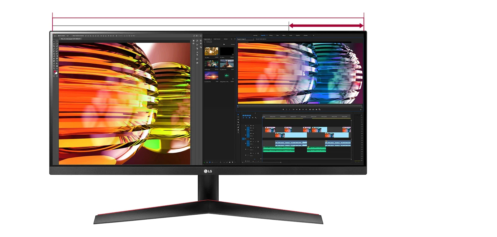 Ekran Full HD o proporcjach 21:9 zapewnia o 33% więcej miejsca niż standardowy ekran Full HD o proporcjach 16:9 (1920x1080).