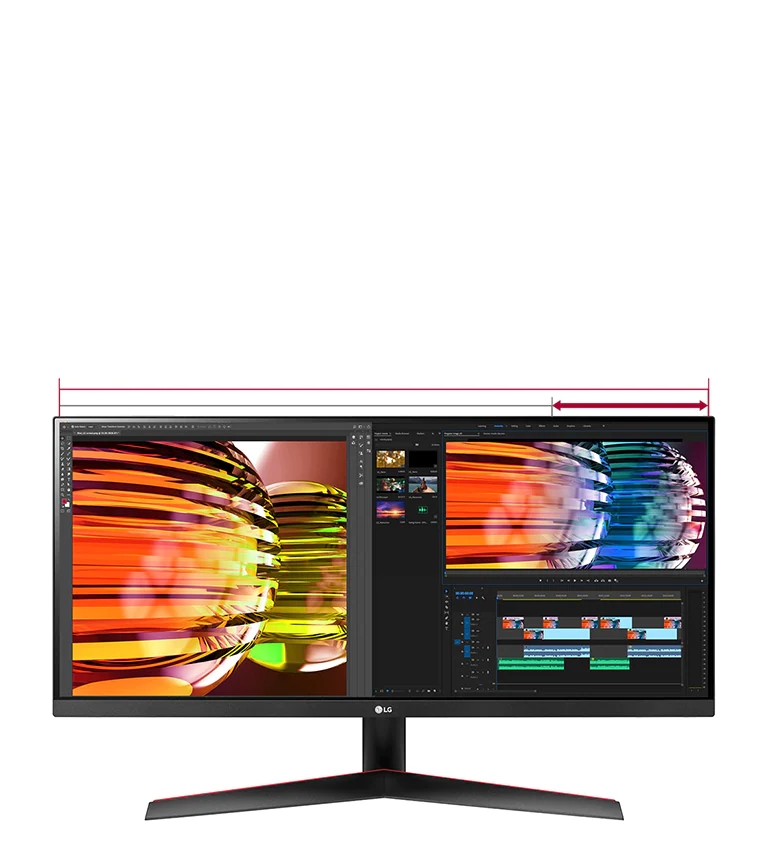 Ekran Full HD o proporcjach 21:9 zapewnia o 33% więcej miejsca niż standardowy ekran Full HD o proporcjach 16:9 (1920x1080).