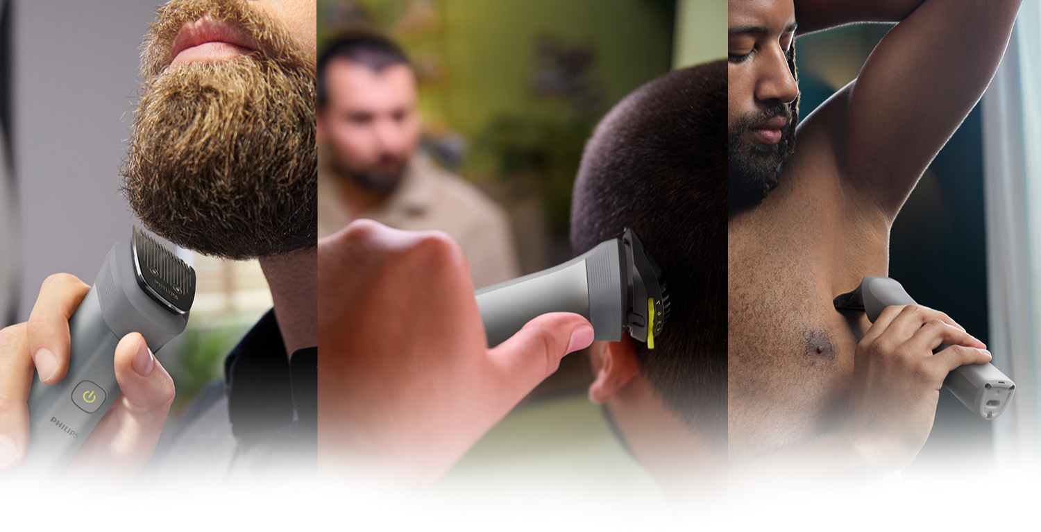 Używaj trymera Philips Multigroom do twarzy, włosów i całego ciała Używaj trymera Philips Multigroom do twarzy, włosów i całego ciała