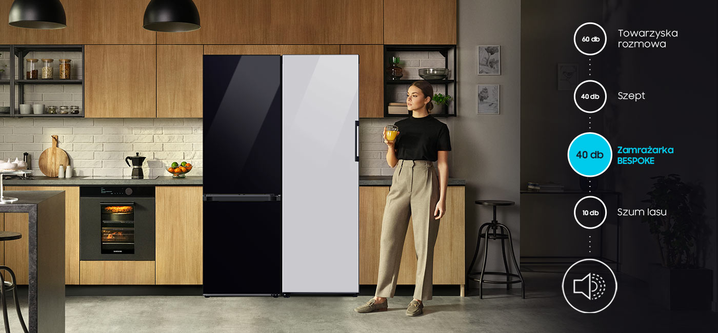 Skala niskiej emisji hałasu zamrażarki Samsung Bespoke RZ32C76CEAP Skala niskiej emisji hałasu zamrażarki Samsung Bespoke RZ32C76CEAP