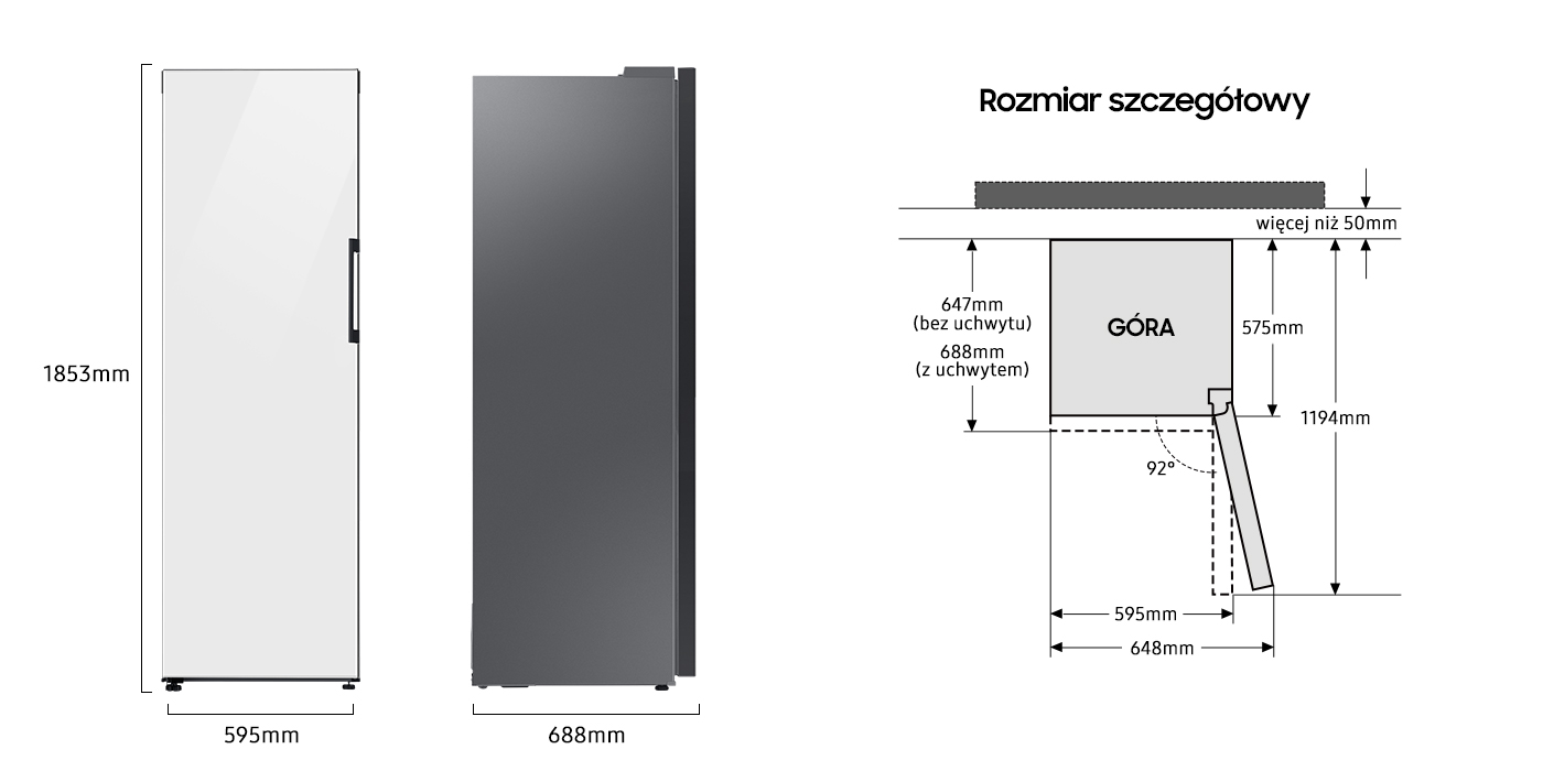 Rysunek techniczny Samsung RZ32C76CEAP z wymiarami Rysunek techniczny Samsung RZ32C76CEAP z wymiarami