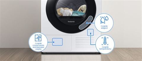 Samsung - DV90T5240AWS6 - 3 inteligentne czujniki Samsung - suszarka DV90T5240AWS6 - 3 inteligentne czujniki