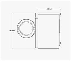 Rysunek techniczny przedstawiający najważniejsze wymiary suszarki Samsung BESPOKE Rysunek techniczny przedstawiający najważniejsze wymiary suszarki Samsung BESPOKE