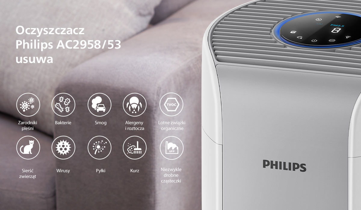 Korzystaj z oczyszczacza Philips i pozbywaj się zarodników pleśni, wirusów czy bakterii Korzystaj z oczyszczacza Philips i pozbywaj się zarodników pleśni, wirusów czy bakterii