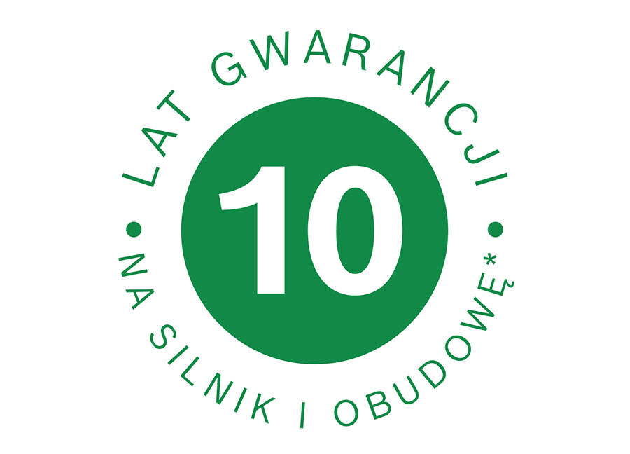 10 lat gwarancji na silnik i obudowę urządzenia
