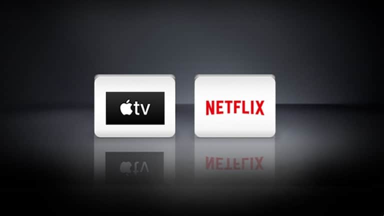 Logo Netflix i Apple ułożone poziomo na czarnym tle.