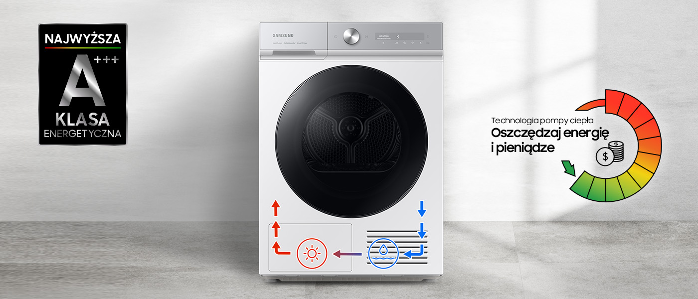 Samsung suszarka DV90BB9445GHS6 - zdjęcie - niskie zużycie energii energetycznej Samsung suszarka Bespoke DV90BB9445GHS6 - zdjęcie - niskie zużycie energii energetycznej