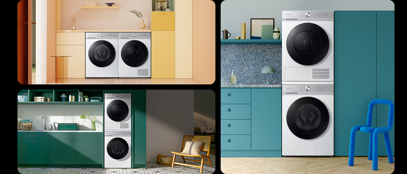 Samsung suszarka DV90BB9445GHS6 - kolaż zdjęć - design Bespoke Samsung suszarka Bespoke DV90BB9445GHS6 - kolaż zdjęć - design Bespoke