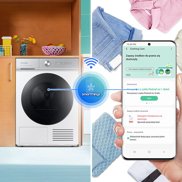 Samsung suszarka DV90BB9445GHS6 - zdjęcie - zarządzanie za pomocą smartfona Samsung suszarka Bespoke DV90BB9445GHS6 - zdjęcie - zarządzanie za pomocą smartfona