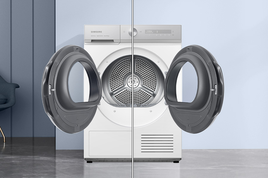 Samsung suszarka DV90BB9445GHS6 - zdjęcia - przekładane drzwi Samsung suszarka Bespoke DV90BB9445GHS6 - zdjęcia - przekładane drzwi