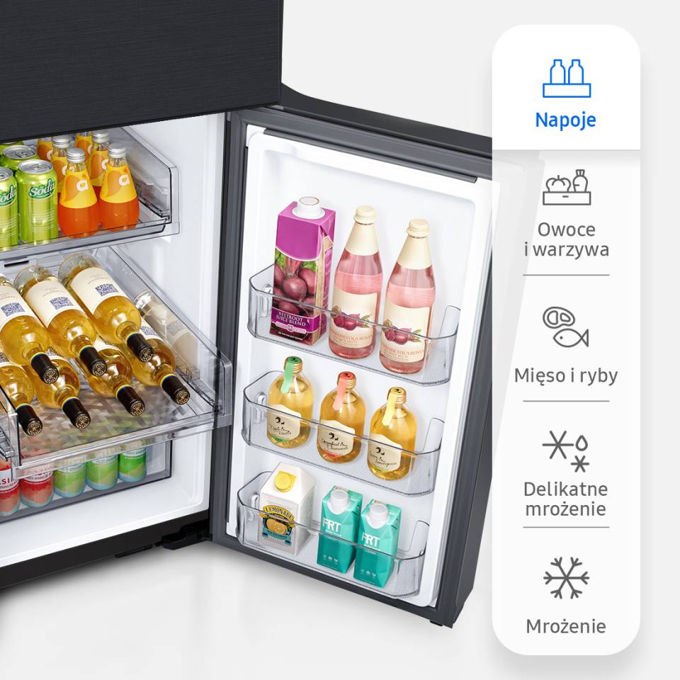 W lodówce Samsung Multidoor w prawej dolnej części możesz ustawić jeden z pięciu trybów chłodzenia, w zależności od Twoich aktualnych potrzeb W lodówce Samsung Multidoor w prawej dolnej części możesz ustawić jeden z pięciu trybów chłodzenia, w zależności od Twoich aktualnych potrzeb