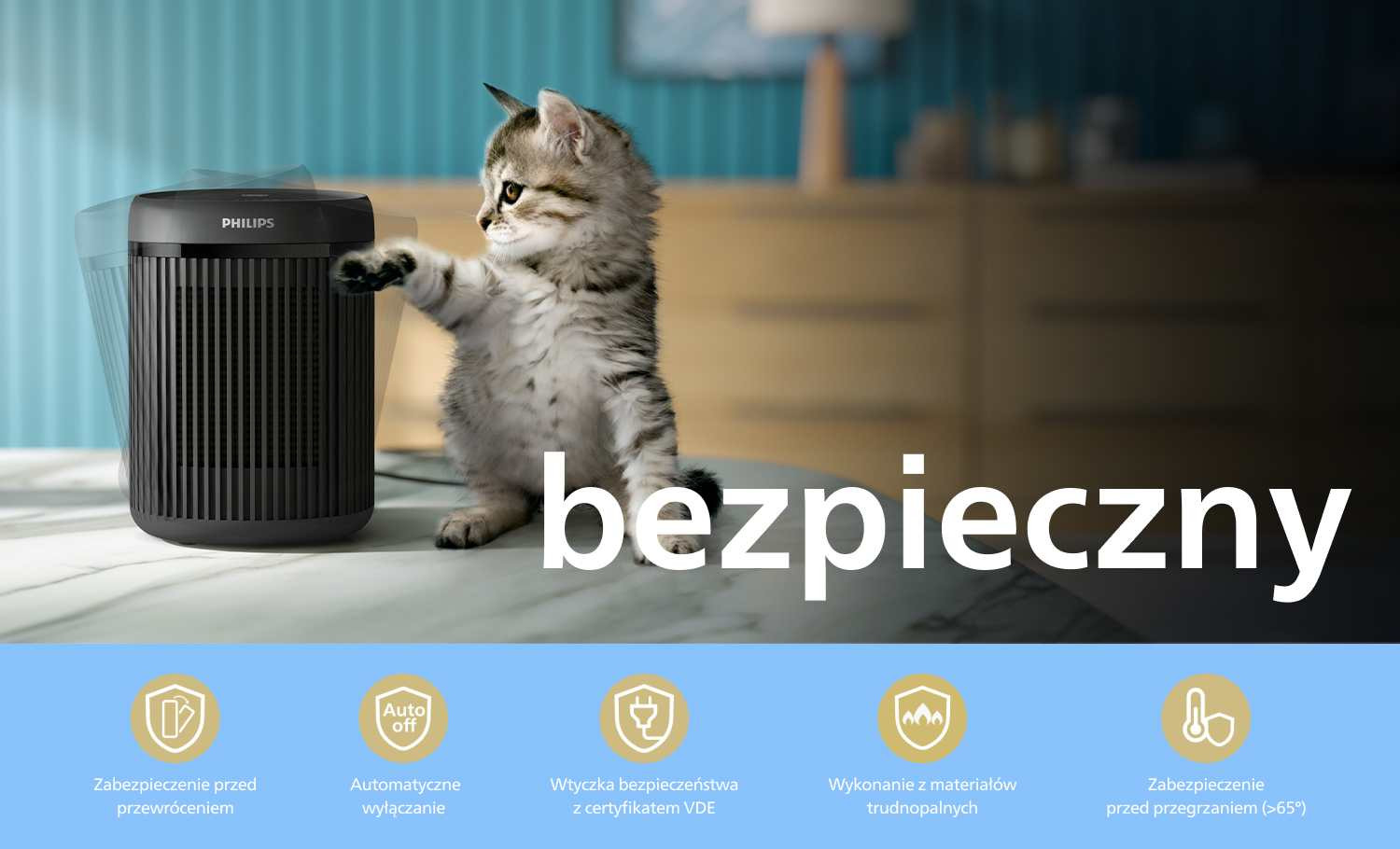 Bezpieczne użytkowanie grzejnika dzięki 5 funkcjom Bezpieczne użytkowanie grzejnika dzięki 5 funkcjom