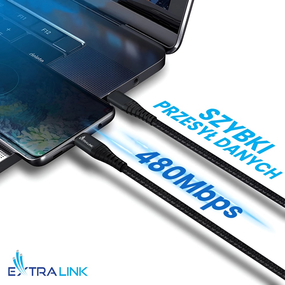 Extralink Smart Life USB Type-C to Lightning Cable Braided Czarny