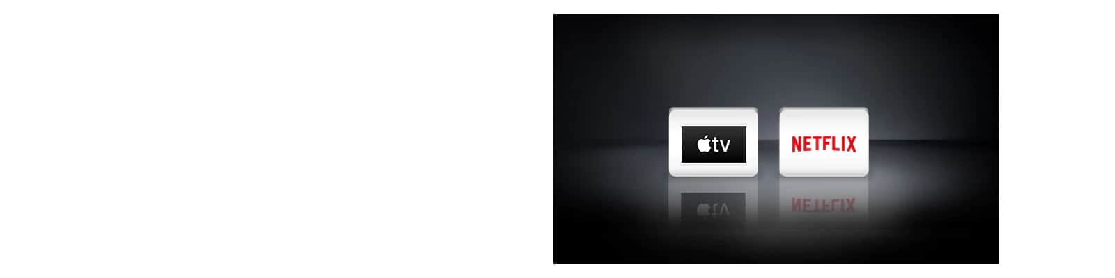 Logo LG Channels, Netflix, Disney+ i Apple ułożone poziomo na czarnym tle.