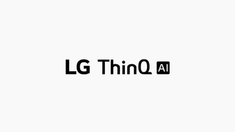 Ta karta opisuje polecenia głosowe. Logo LG ThinQ AI, logo Hey Google i logo Amazon Alexa.