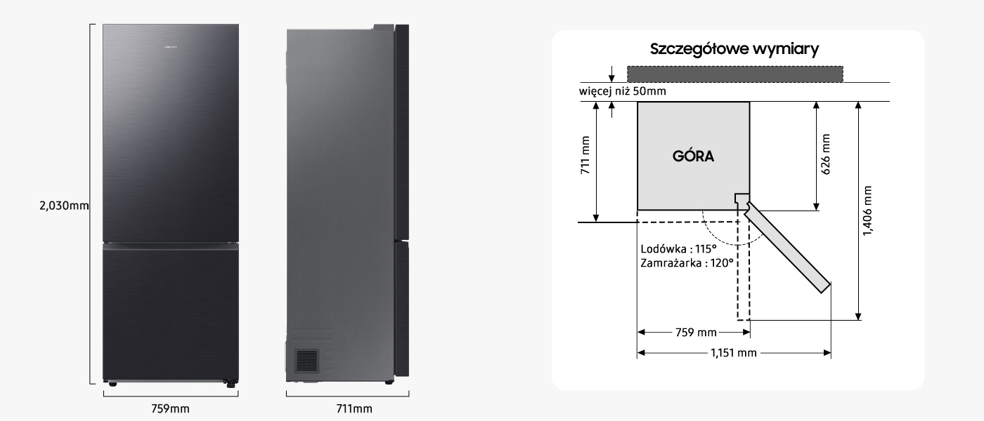 Lodówka RB53DG703DB1 Samsung - zdjęcia - wymiary Lodówka Combi MAX RB53DG703DB1 Samsung - zdjęcia - wymiary