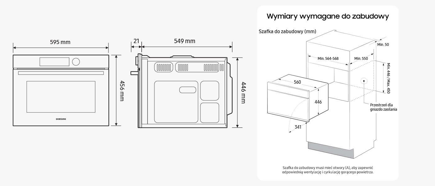 Samsung piekarnik parowy NQ5B5763DBB - wymiary Samsung piekarnik kompaktowy parowy NQ5B5763DBB - wymiary