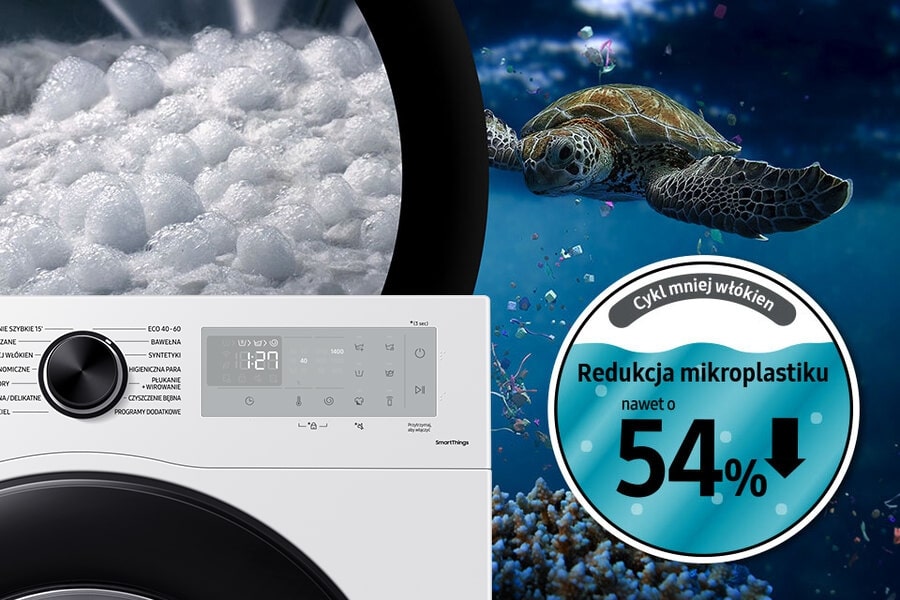 Pralka Samsung WW80CGC04DAH przyjazna środowisku Pralka Samsung EcoBubble AI Energy 8kg WW80CGC04DAH jest przyjazna środowisku