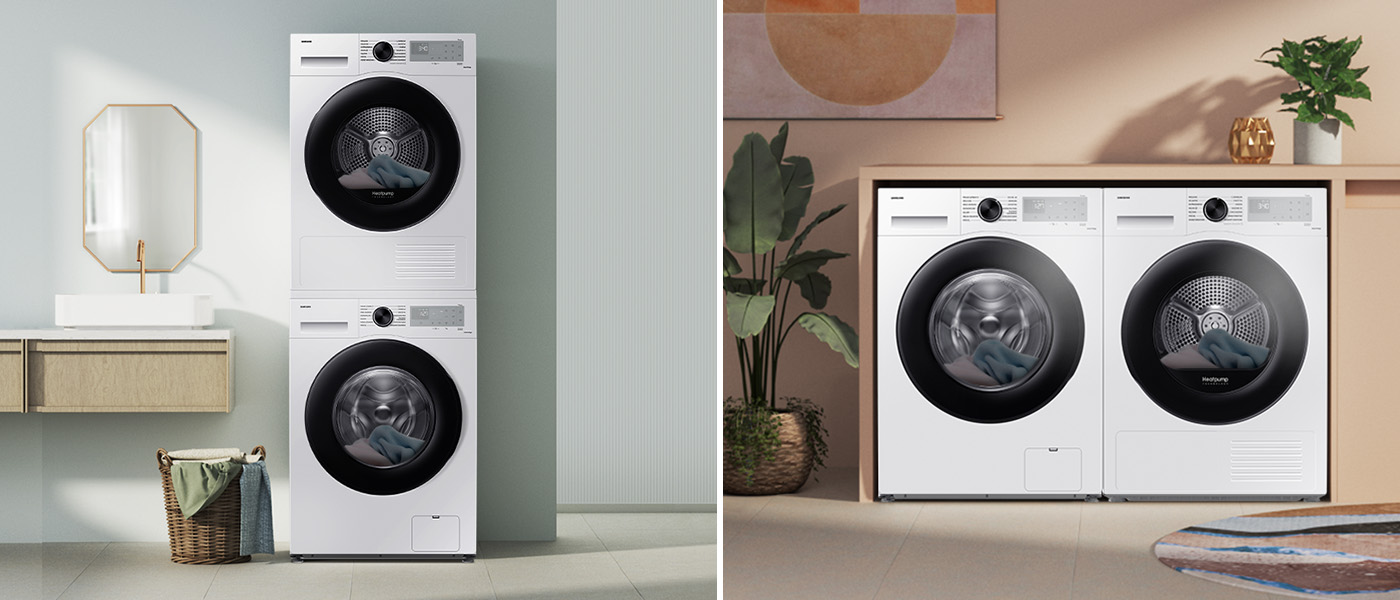Pralka EcoBubble AI Energy 8kg WW80CGC04DAH i suszarka Samsung w zestawie Pralkę EcoBubble AI Energy 8kg WW80CGC04DAH można łączyć z suszarką Samsung