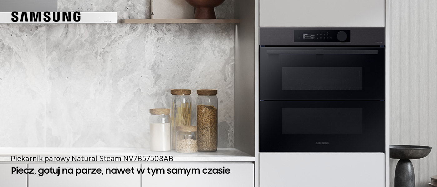 Piekarnik parowy NV7B57508AB Samsung - zdjęcie w beżowej kuchni Piekarnik parowy NV7B57508AB Samsung Natural Steam - zdjęcie w beżowej kuchni