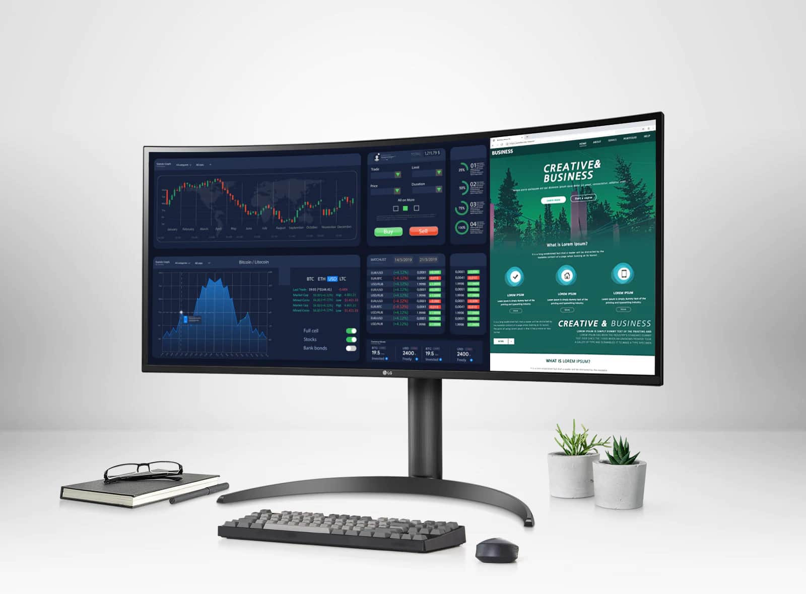 Na 34-calowym monitorze LG UltraWide™ QHD o proporcjach ekranu 21:9 możesz edytować różne treści i uruchamiać różne programy.